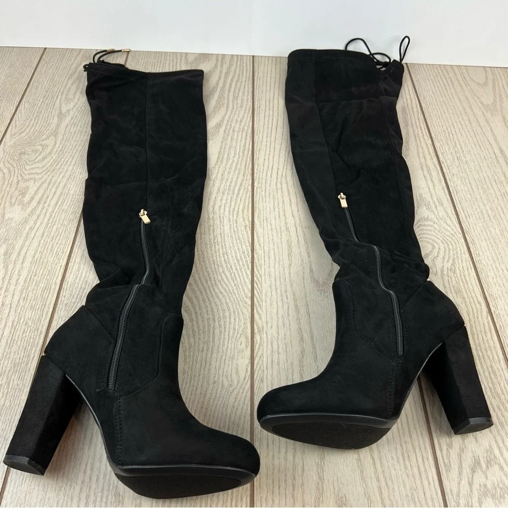 Journey Collection Women's Maya Over the Knee Tie Top Boots 10 Black $130